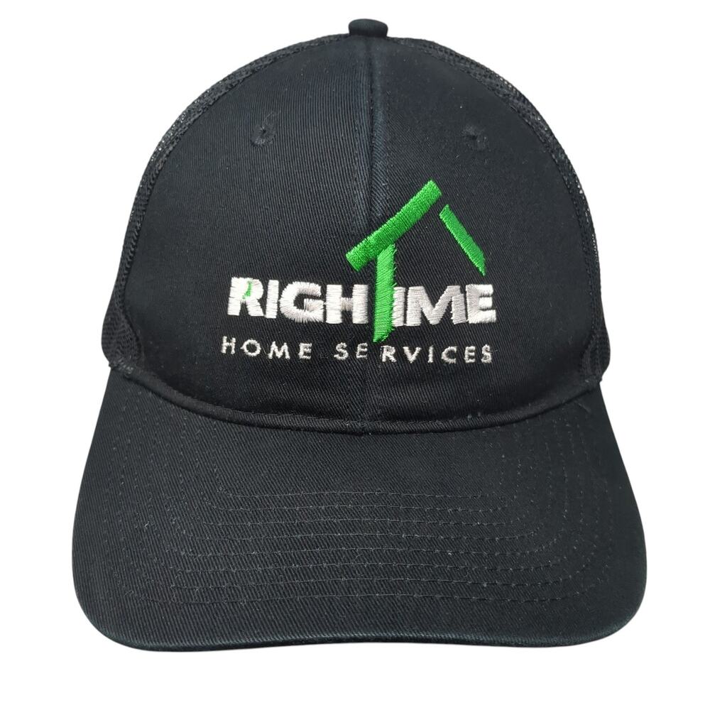 Rightime Home Services Snapback Trucker Cap Black One Size Adjustable Mesh Back